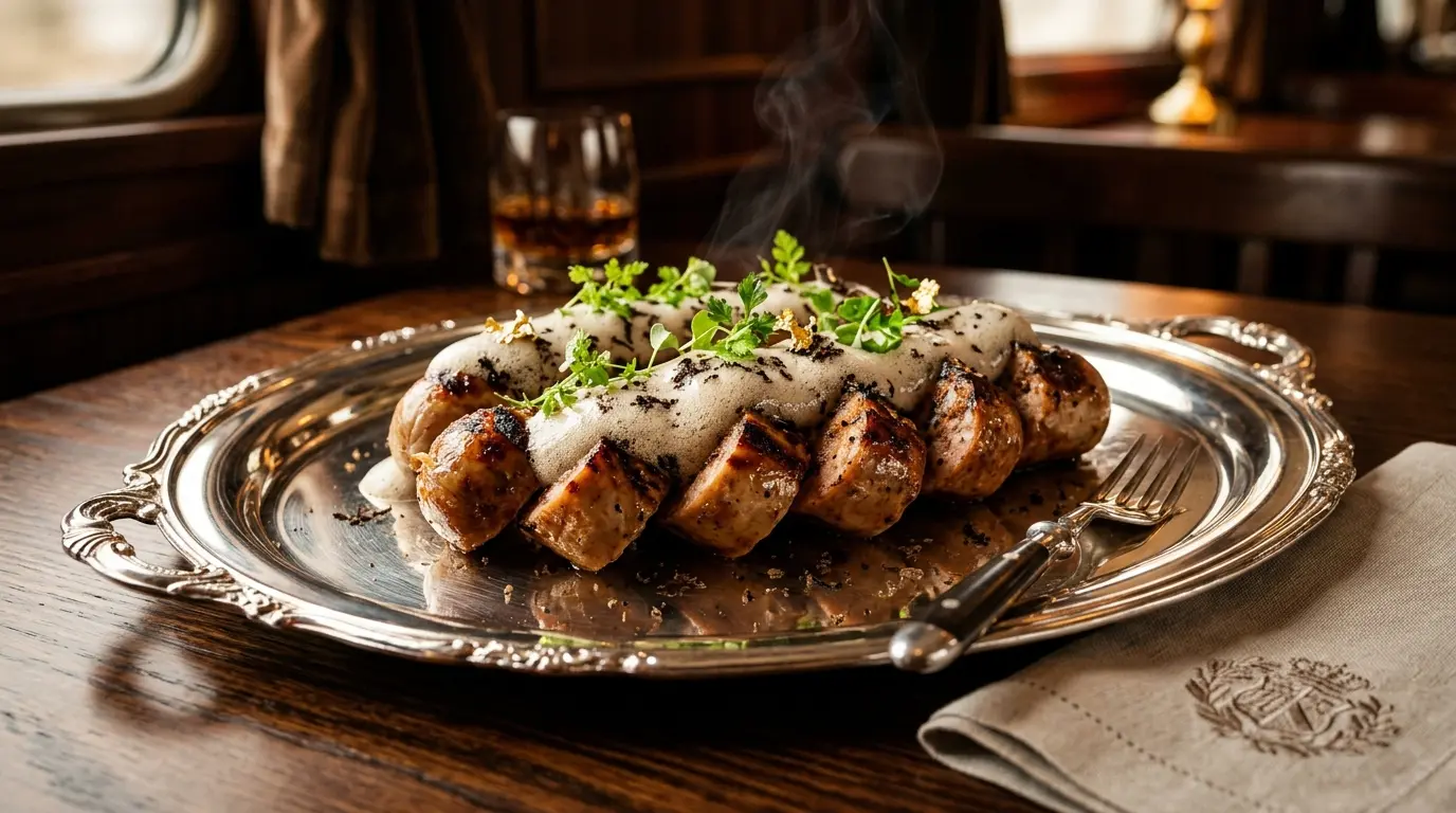 Trüffel-Bratwurst auf Silbertablett