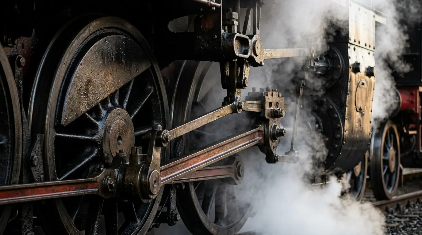 Nahaufnahme Dampflokomotive Räder