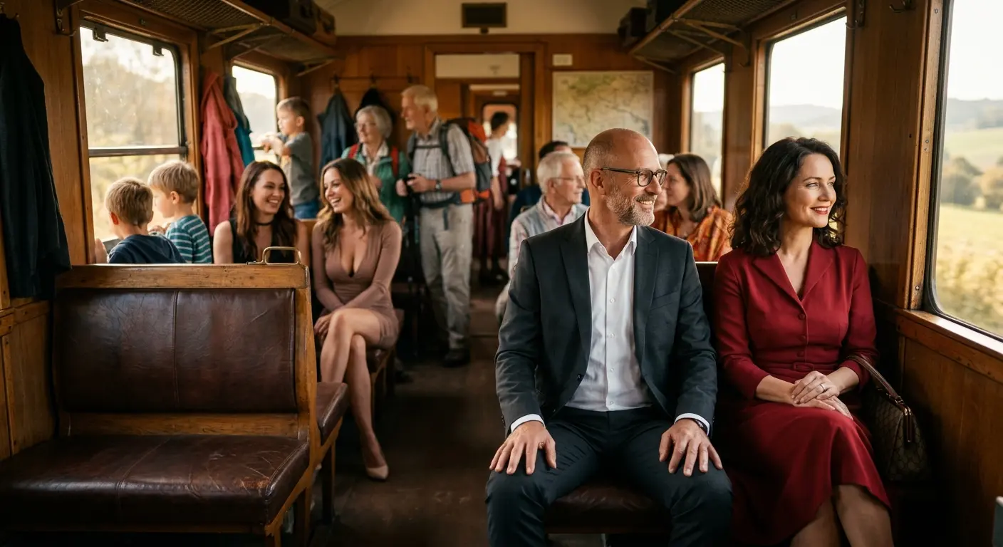 Tony und Tippi im historischen Waggon des Rhön-Zügle