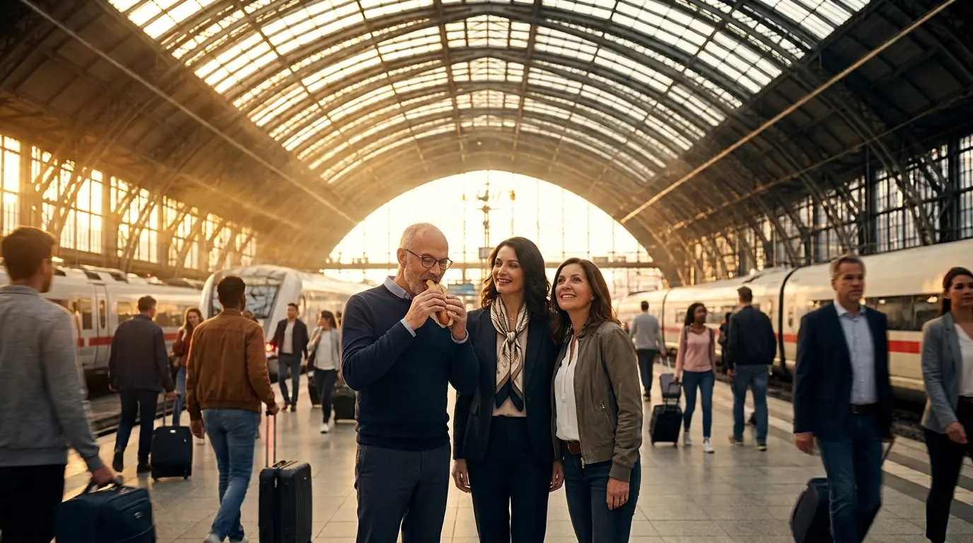 Tony, Tippi und Mona in der Menschenmenge im Kölner Hauptbahnhof