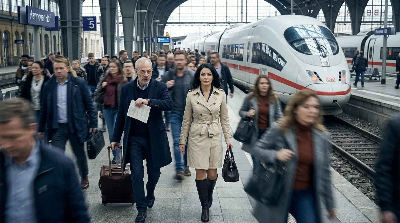 Tony und Tippi eilen über den Bahnsteig während der Zugteilung